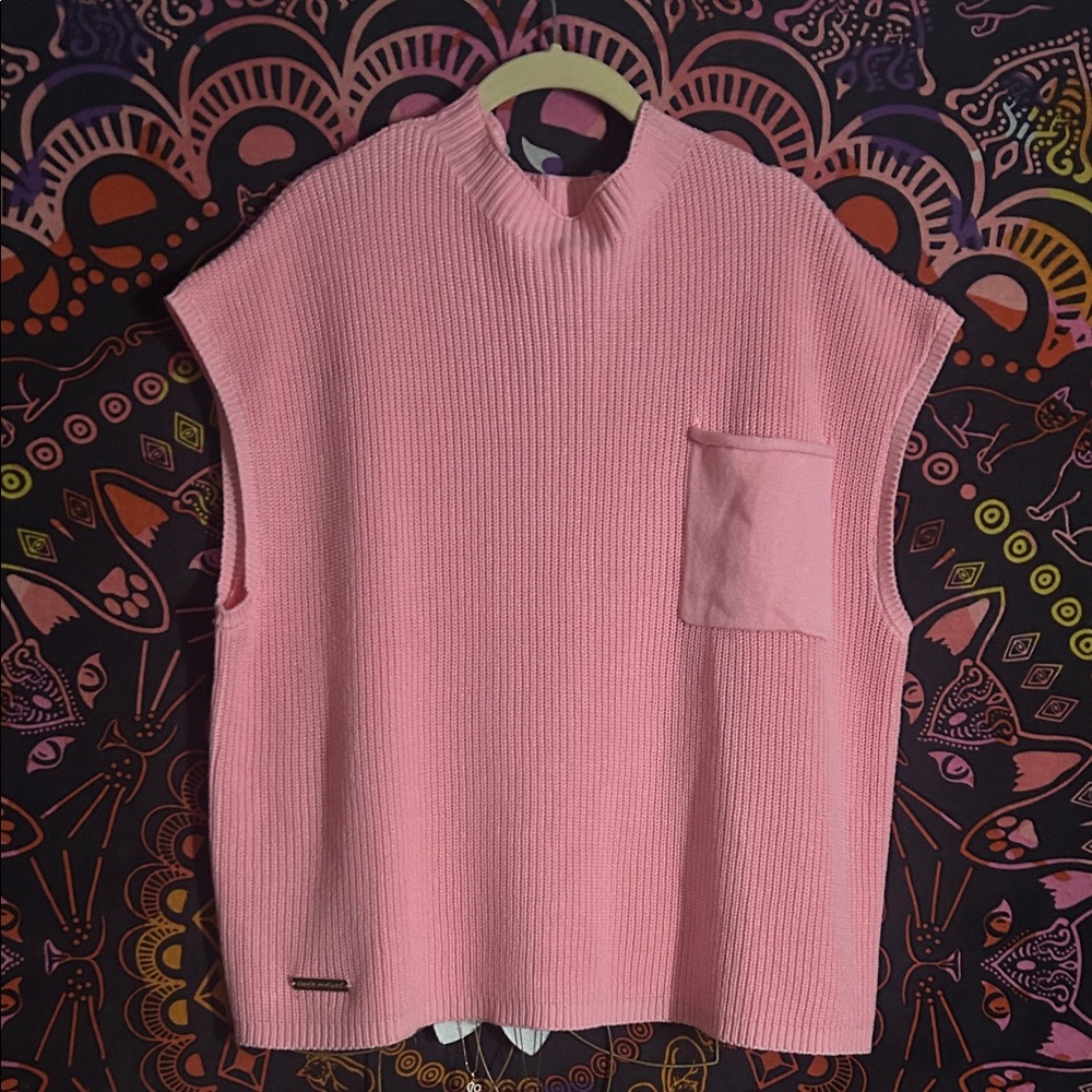 Pink Sleeveless Knit Sweater Vest